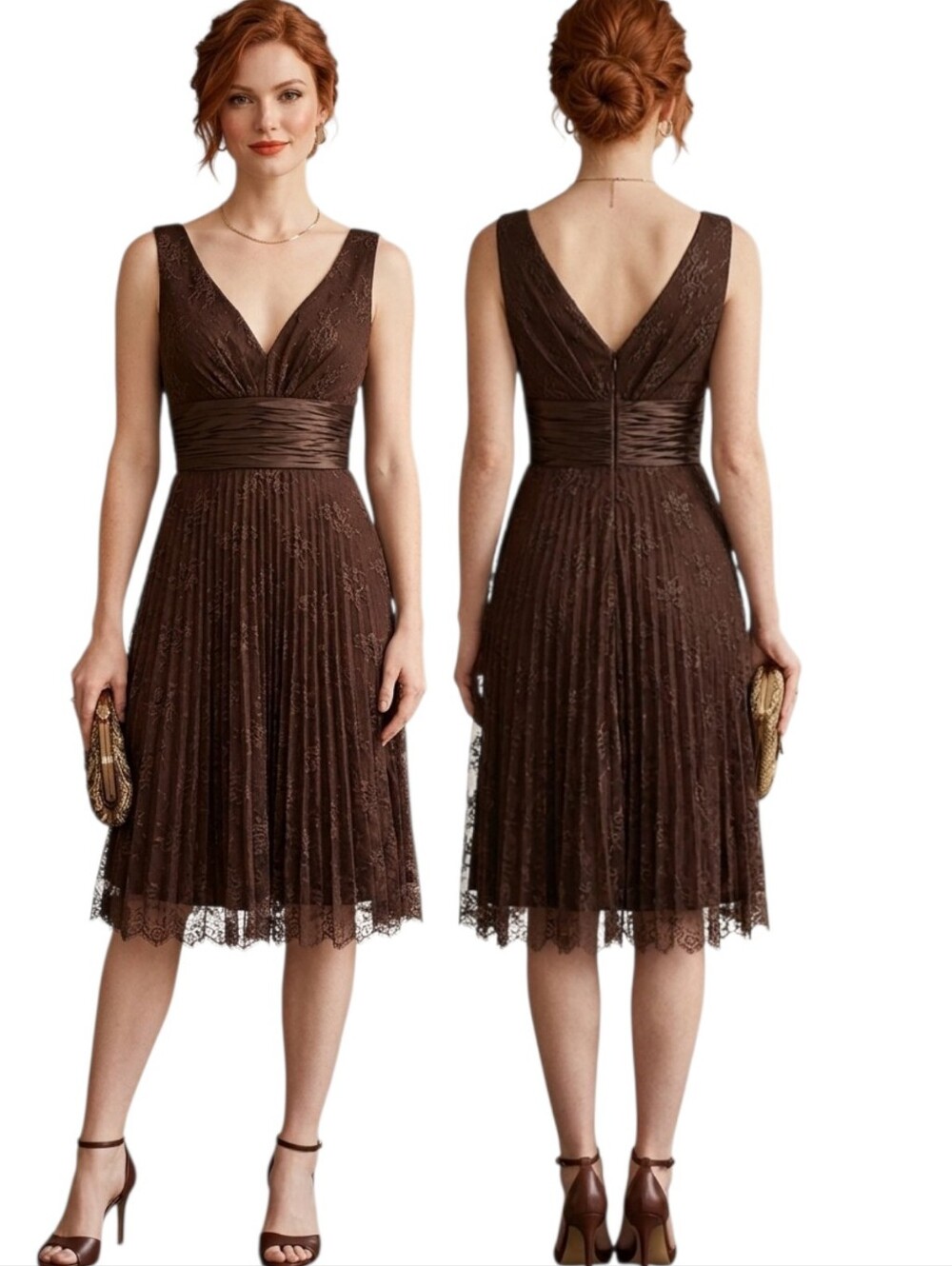 BCBG PARIS Chocolate Satin & Lace Fit & Flare Retro Cocktail Dress - Size 4
